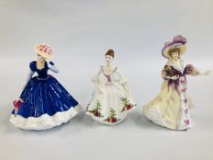 A GROUP OF 3 ROYAL DOULTON FIGURINES TO INCLUDE FIGURE OF THE YEAR MARY HN 3375,