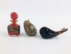 AN ART GLASS PAPERWEIGHT IN THE FORM OF A FROG + A FURTHER WHALE EXAMPLE,