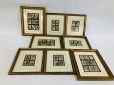 A COLLECTION OF 8 FRAMED CIGARETTE SILKS, EACH CONTAINING MULTIPLE EXAMPLES.