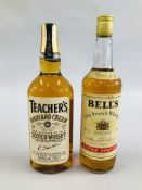 1 X 75CL BOTTLE OF "TEACHERS" HIGHLAND CREAM SCOTCH WHISKY ALONG WITH A 1 X 75CL BOTTLE OF "BELLS"