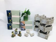 5 BOXED AS NEW HONEY & WILD CAST RESIN 3 BIRD POT FEET ALONG WITH MANY UNBOXED AND 6 REPRODUCTION