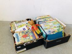 TWO BOXES CONTAINING VINTAGE RUPERT ANNUALS AND VINTAGE RUPERT FIGURE ETC.