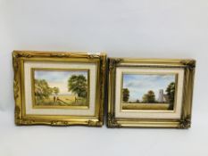 2 FRAMED OIL ON BOARD PAINTINGS LOUND CHURCH AND AUTUMN EVENING BEARING SIGNATURE A. PARKER 16.