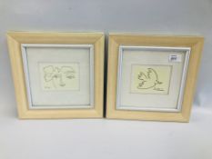 PAIR OF FRAMED PICASSO PRINTS TO INCLUDE "DOVE AND PEACE" - W 12.5CM X H 10CM.