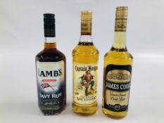 3 BOTTLES OF RUM TO INCLUDE JAMES COOK 70CL FINEST RUM,