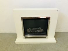 A 38INCH COLBY ELECTRIC HEATER WITH WHITE TIMBER AND CHROME SURROUND.