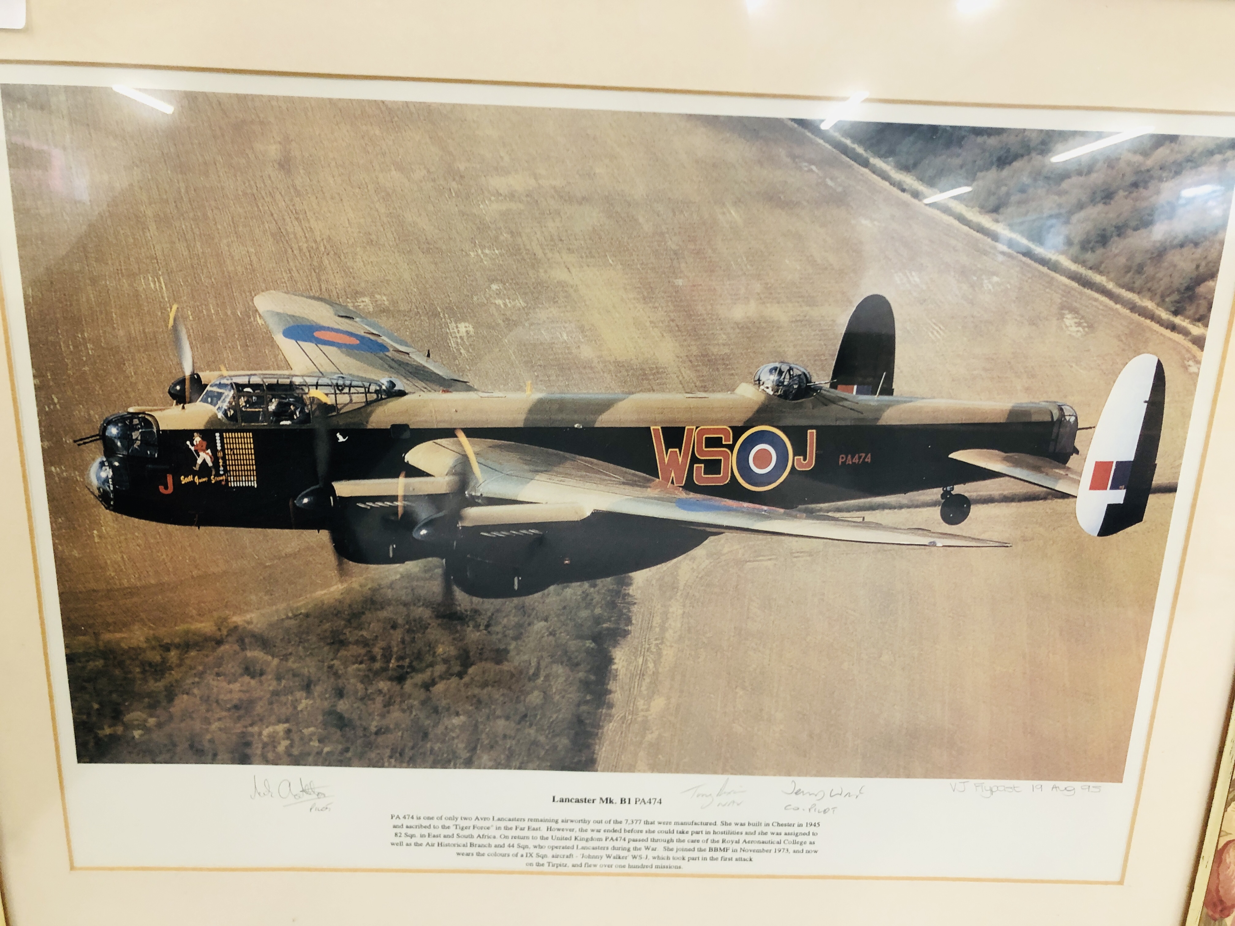 A MOUNTED PRINT OF THE LANCASTER MK B1 Pa474 VJ FLYPAST 19TH. - Image 2 of 5