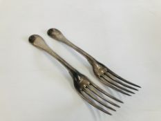 2 MATCHING SILVER TABLE FORKS, ONE CONTINENTAL, ONE ENGLISH, THREAD AND END-DECORATED PATTERN,