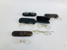 6 X PAIRS OF VINTAGE SPECTACLES TO INCLUDE YELLOW METAL EXAMPLES - SOME MARKED 10K.