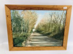 IVAN BODGER OIL ON CANVAS OF RURAL ROAD 3.7.2002. - W 69CM X H 50CM.