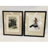 TWO FRAMED PRINTS TO INCLUDE "BIRD IN THE GIN" BEARING INITIALS DWJ 2012 (DEREK JACKSON) W 24.