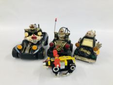 A GROUP OF 4 VINTAGE ROBOTS TO INCLUDE STAR CRUISER, ROBOT POLICE ETC.