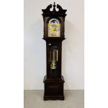 AMERICAN BLACK WALNUT CASED LONGCASE CLOCK SUPPLIED BY EMPOROR CLOCK Co. LTD, MOON PHASE DIAL.