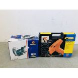 MARKSMAN 150W 150MM BENCH GRINDER (AS NEW) ALONG WITH TAG WISE ELECTRIC NAILER IN HARD TRANSIT CASE