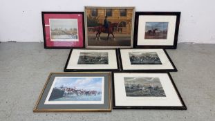 A GROUP OF HORSE RACING RELATED PICTURES AND PRINTS TO INCLUDE A SET OF 3 FRAMED PRINTS RELATING TO