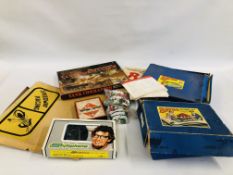A COLLECTION OF VINTAGE GAMES TO INCLUDE SPEEDWAY RACING BAYKO SETS, EARLY MONOPOLY, STYLOPHONE ETC.
