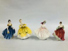 A GROUP OF 4 ROYAL DOULTON FIGURINES TO INCLUDE MELANIE HN 2271, FAIR LADY (RED) HN 28323,