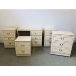 A 5 PIECE CREAM FINISH BEDROOM SUITE COMPRISING OF 3 DRAWER DRESSING TABLE,