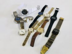 A TRAY OF 10 ASSORTED WATCHES TO INCLUDE DESIGNER BRANDED.