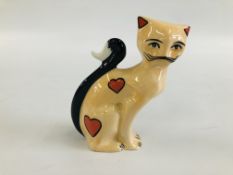 A LORNA BAILEY LIMITED EDITION 4/50 POLKA CAT ORNAMENT, BEARING SIGNATURE H 13CM.