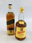 1 X 70CL BOTTLE OF "WHITE HORSE" FINE OLD SCOTCH WHISKY ALONG WITH A 1 X 75CL BOTTLE OF "JONNIE