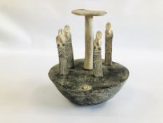 JOHN MALTBY POTTERY SCULPTURE "THE ISLAND PEOPLE" 4 FIGURES AND A TREE 21.5CM DIAMETER 24.