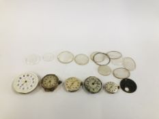 A GROUP OF VINTAGE WATCH FACES AND GLASSES TO INCLUDE ENAMELED AND EXAMPLES MARKED MEDANA,