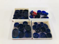 A COLLECTION OF APPROX 44 BLUE GLASS LINERS + ONE CRANBERRY EXAMPLE.