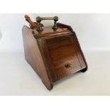 ANTIQUE EDWARDIAN MAHOGANY AND BRASS COAL BOX WITH BELLOWS.