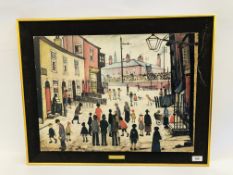 A LOWRY PRINT "A PROCESSION" W 59.5CM X H 44CM.