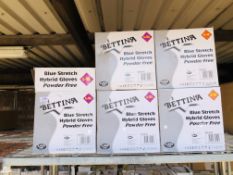 5 BOXES OF BETTINA BLUE STRETCH HYBRID GLOVES POWDER FREE (25 BOXES S-M,