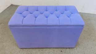 A MODERN PURPLE UPHOLSTERED OTTOMAN, W 80CM X D 40CM X H 46CM.