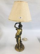 A CLASSICAL GILT FINISH TABLE LAMP AND SHADE - SOLD AS SEEN.