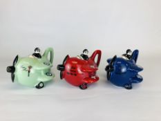 A GROUP OF 3 NOVELTY CARLTON WARE TEAPOTS TO INCLUDE LUCY MAY, BLUE MAX AND RED BARON.