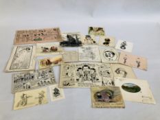 A SELECTION OF VINTAGE CARTOONS AND ROY LANCE CHARACTER SHEETS.