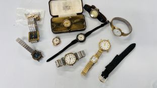 A GROUP OF WATCHES TO INCLUDE ROTARY, VINTAGE SILVER CASE WRISTWATCH ON LEATHER STRAP,