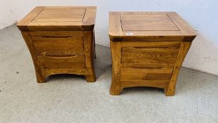 A PAIR OF MODERN SOLID OAK TWO DRAWER BESIDE CHESTS, W 50CM X D 40CM X H 49CM.