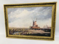 AN OIL ON BOARD "CLEY MILL" BEARING SIGNATURE B. BROWN, W 75CM X H 50CM.