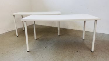 2 MODERN WHITE IKEA RECTANGLE TABLES 150CM X 75CM - DETACHABLE METAL LEGS ALONG WITH A WHITE
