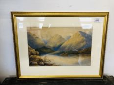 A FRAMED AND MOUNTED GREENLAND WATERCOLOUR BEARING SIGNATURE J.E.C. 1860 33.5CM W X 21CM H.