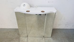 A TRIPLE MIRRORED SINGLE DOOR BATHROOM CABINET COMPLETE WITH GLASS SHELVES AND LIGHTING (TO BE