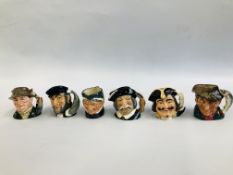 6 ROYAL DOULTON CHARACTER JUGS TO INCLUDE THE ANGLER, THE POACHER, CAPTAIN HENRY MORGAN,