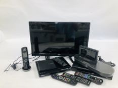 A POLAROID 24 INCH FREEVIEW HD LED TV/DVD COMBI ALONG WITH A PANASONIC DMR-HWT130 FREEVIEW BOX AND