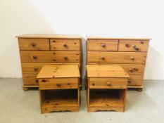 A PAIR OF SINGLE DRAWER HONEY PINE BEDSIDE CHESTS,