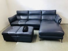 A MODERN DESIGNER L SHAPED SOFOLOGY DARK GREY LEATHER ELECTRIC RECLINING SOFA AND MATCHING