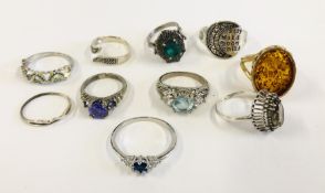 10 VINTAGE AND MODERN 925 SILVER RINGS: 9 VINTAGE WITH VARIOUS STONES,