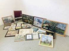 AN EXTENSIVE GROUP OF PICTURES IN TWO BOXES TO INCLUDE PRINTS AND PICTURES,