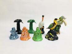 A GROUP OF 3 CARLTON WARE BIRD ORNAMENTS TO INCLUDE A TOUCA A/F, STORK ETC.