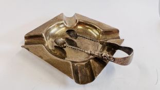 A SET OF SILVER SUGAR NIPS MARKED B.G. & CO. BIRMINGHAM ASSAY ALONG WITH SILVER ASHTRAY MARKED A.L.