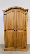 A MEXICAN PINE CORONA TWO DOOR WARDROBE, W 100CM X D 55CM X H 190CM.